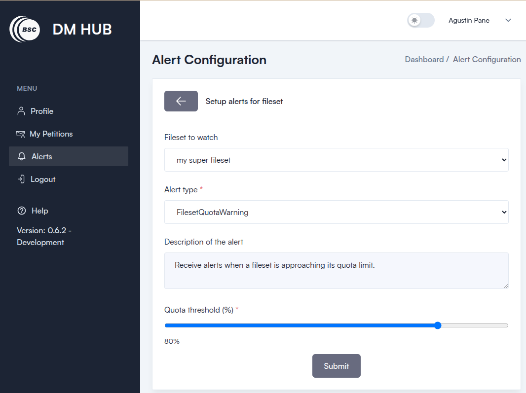 _Screenshot: Data Usage Report Alert Form_