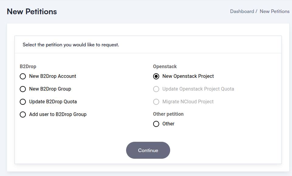 _Screenshot: Select Request new openstack project_